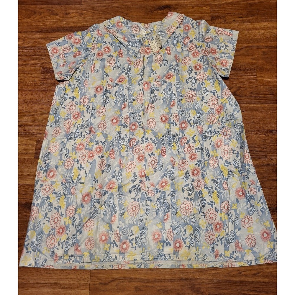 Vtg Roamans blue floral  patio dress house coat full zip Size 50 NWT Duster